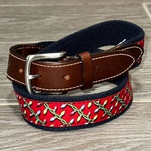 Vineyard Vines Christmas Lights Belt Cloth Preppy Holiday Nautical Size 30